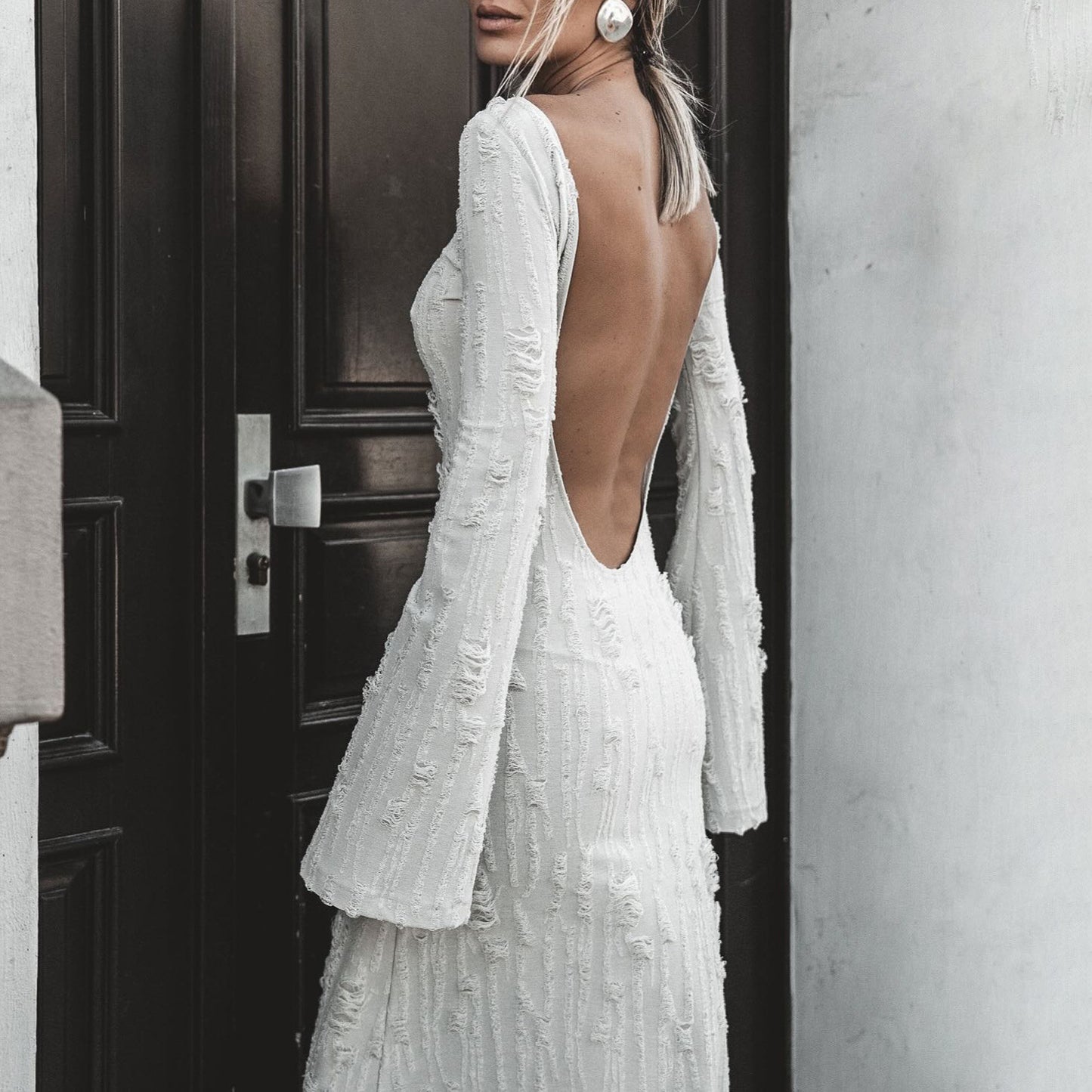 Robe maxi élégante pour femmes avec des détails de ruchés et de manches raffinés Chic und Stil