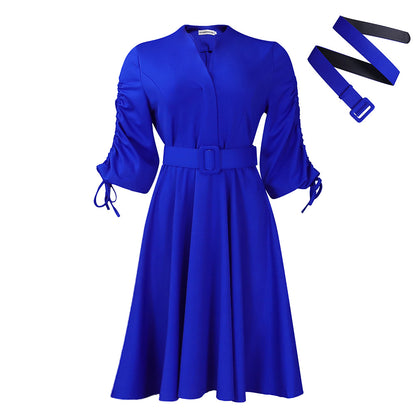 Robe pour femmes avec ceinture cintrée et manches à volants Chic und Stil
