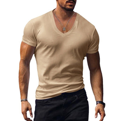 T-shirt pour hommes à col V en mélange de coton respirant Chic und Stil