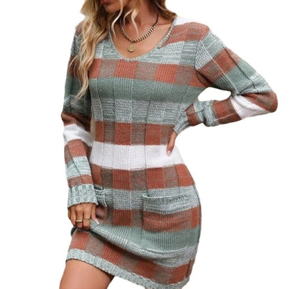 Robe en tricot pour femme au motif à carreaux moderne avec poches appliquées Chic und Stil