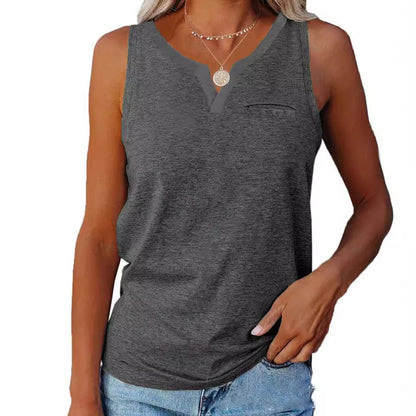 Dames débardeur décontracté à col V avec poche Chic und Stil