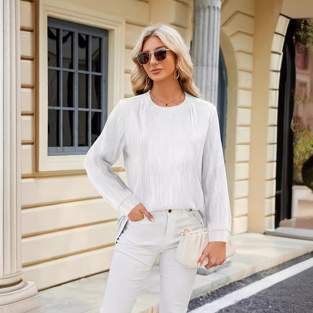 Dames Chemisier Élégant à Manches Longues avec Fine Structure en Côtes et Fentes Latérales à la Mode Chic und Stil