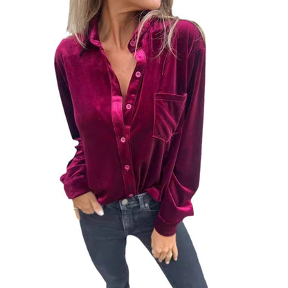 Chemise en velours luxueux à boutons pour femmes Chic und Stil