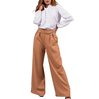 Dames élégante blouse avec col montant et pantalons larges Chic und Stil
