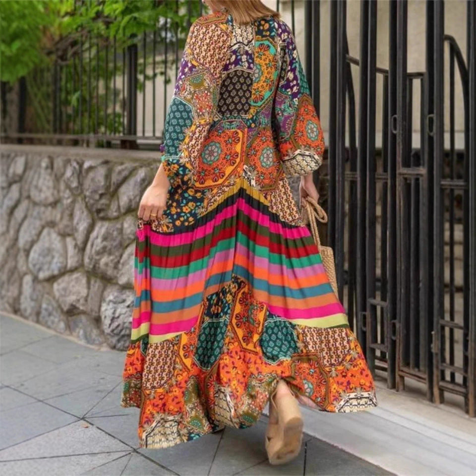 Robe maxi femme avec design en patchwork coloré et manches volumineuses Chic und Stil