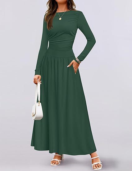 Robe maxi femme à manches longues et design de poches pratiques Chic und Stil
