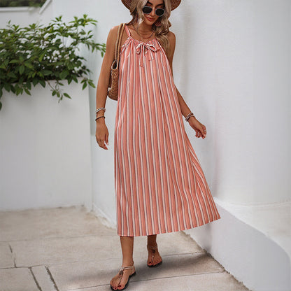 Robe d'été maxi rayée pour femme avec cordon ajustable Chic und Stil