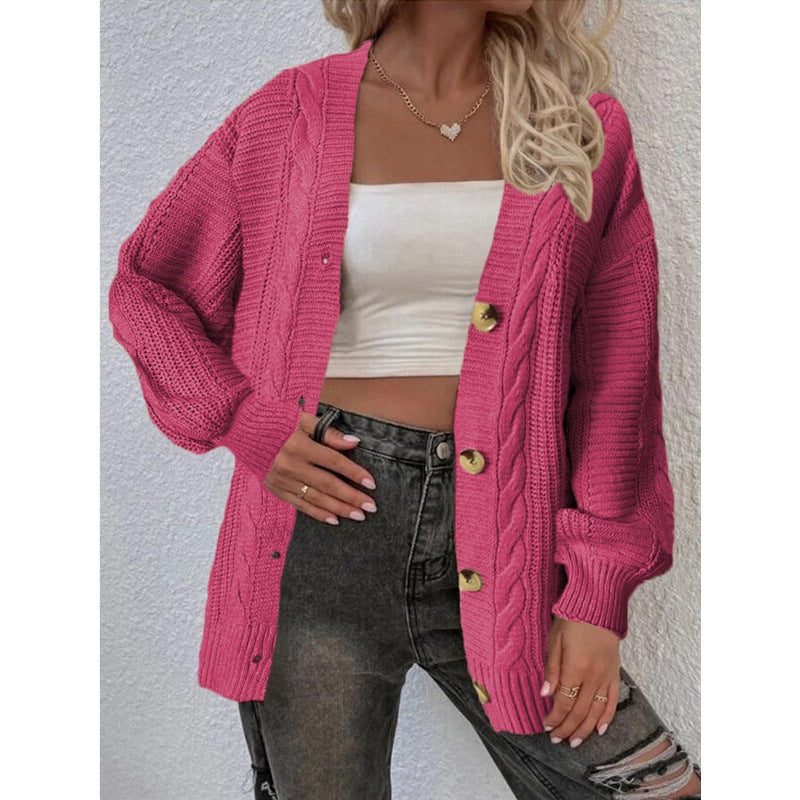 Dames gros tricot cardigan avec détails de boutons et motif en torsades Chic und Stil
