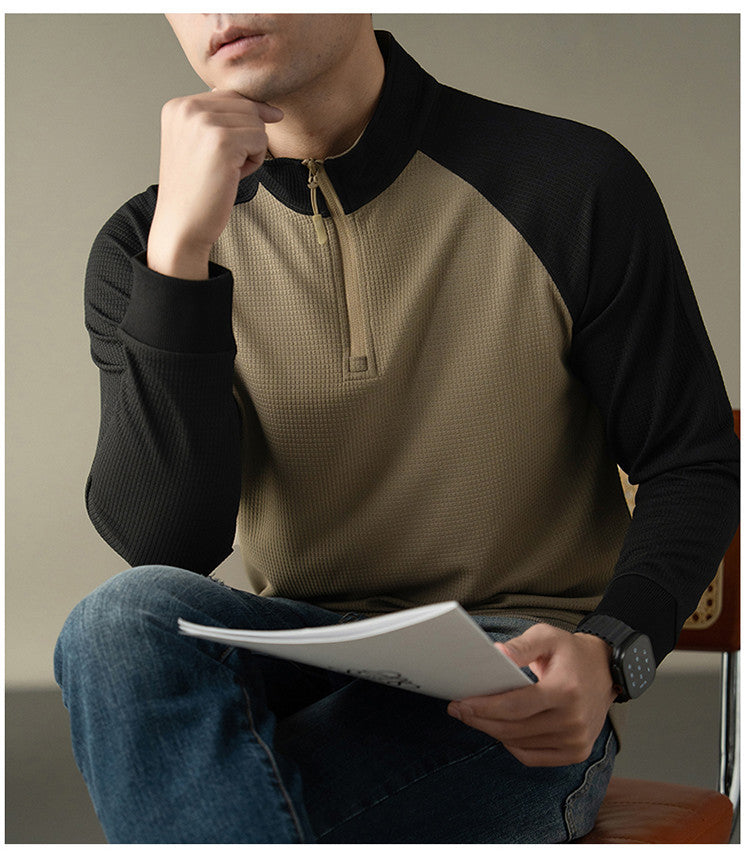 Functional long-sleeved shirt for men with a stand collar and innovative zip opening Chic and Style