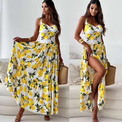 Robe maxi fendue à imprimé floral Chic und Stil pour femmes