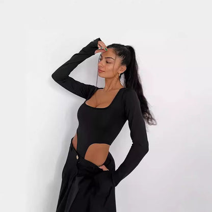 Body sculptant pour femme avec des détails découpés créatifs et des manches longues Chic und Stil