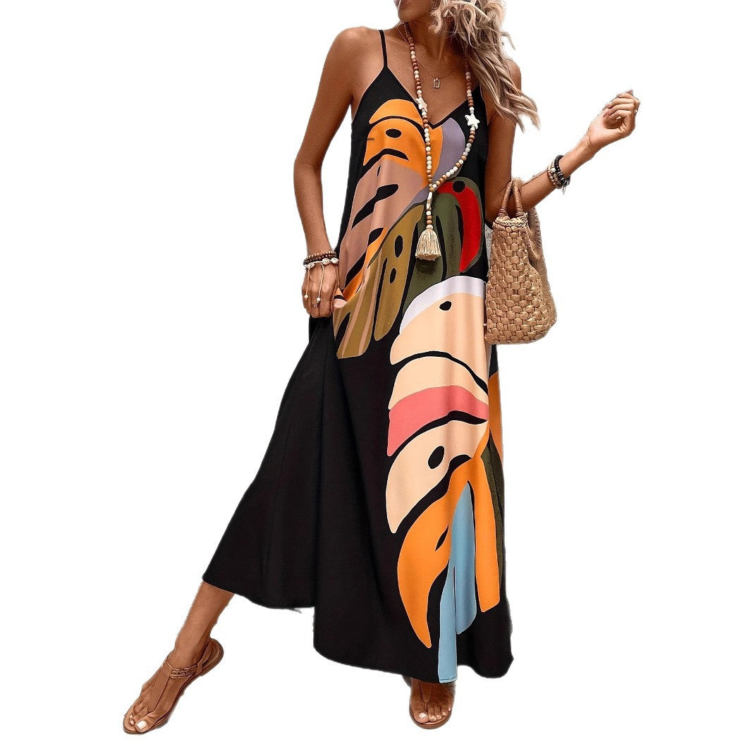 Robe maxi femme avec motif de feuille créatif Chic und Stil