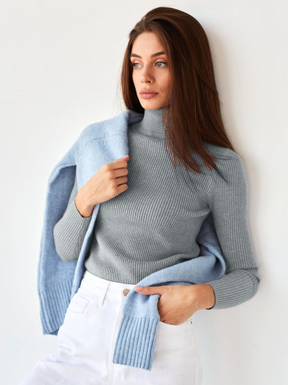 Pull-over à col roulé pour dames avec un design côtelé et une coupe décontractée Chic und Stil