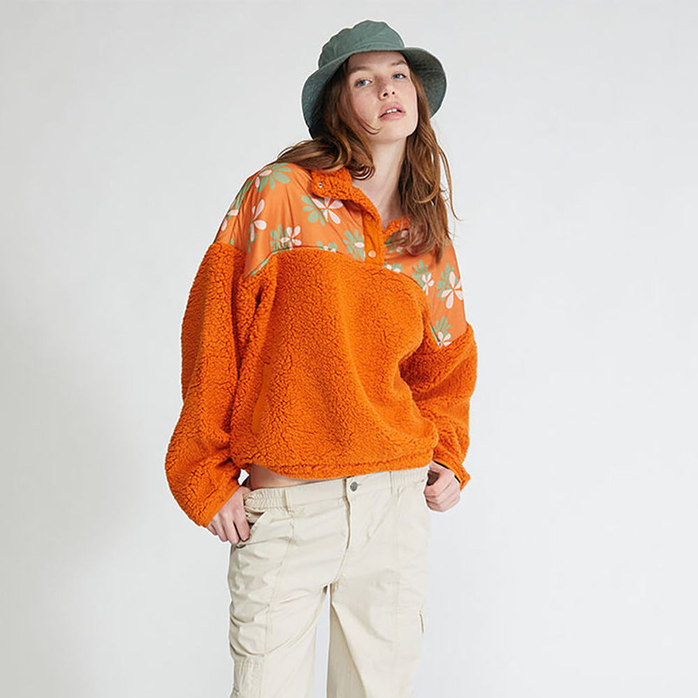 Casual fleece pullover for women with a colorful floral pattern Chic and Style
