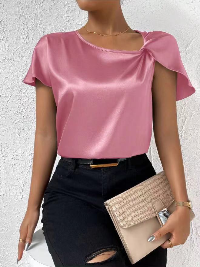 Chic und Stil | Satin Twist Solid Color Loose Versatile Top