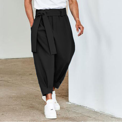 Chic and Style elegant leisure pants for men with tie belt and wide cut