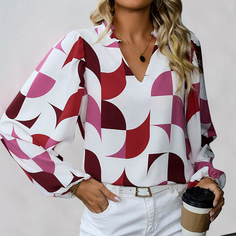 Blouse féminine tendance avec imprimé géométrique et manches volumineuses Chic und Stil