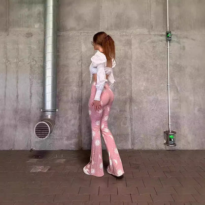 Bootcut pants for women with artistic moon and sun design Chic and Style