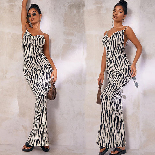 Robe maxi imprimée zèbre pour femmes Chic und Stil