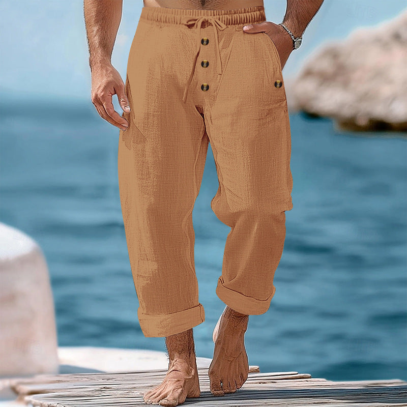 Casual linen pants for men with adjustable waistband and functional pockets Chic and Style