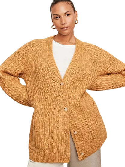 Dames Gros Tricot Cardigan avec grandes poches et détails de boutons Chic und Stil
