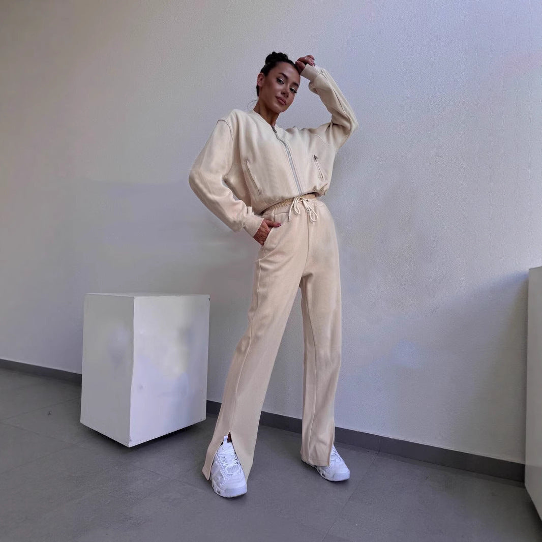 Dames Ensemble de sport en polaire avec fermeture éclair intégrale et poches latérales pratiques Chic und Stil