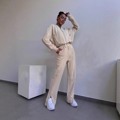 Dames Ensemble de sport en polaire avec fermeture éclair intégrale et poches latérales pratiques Chic und Stil