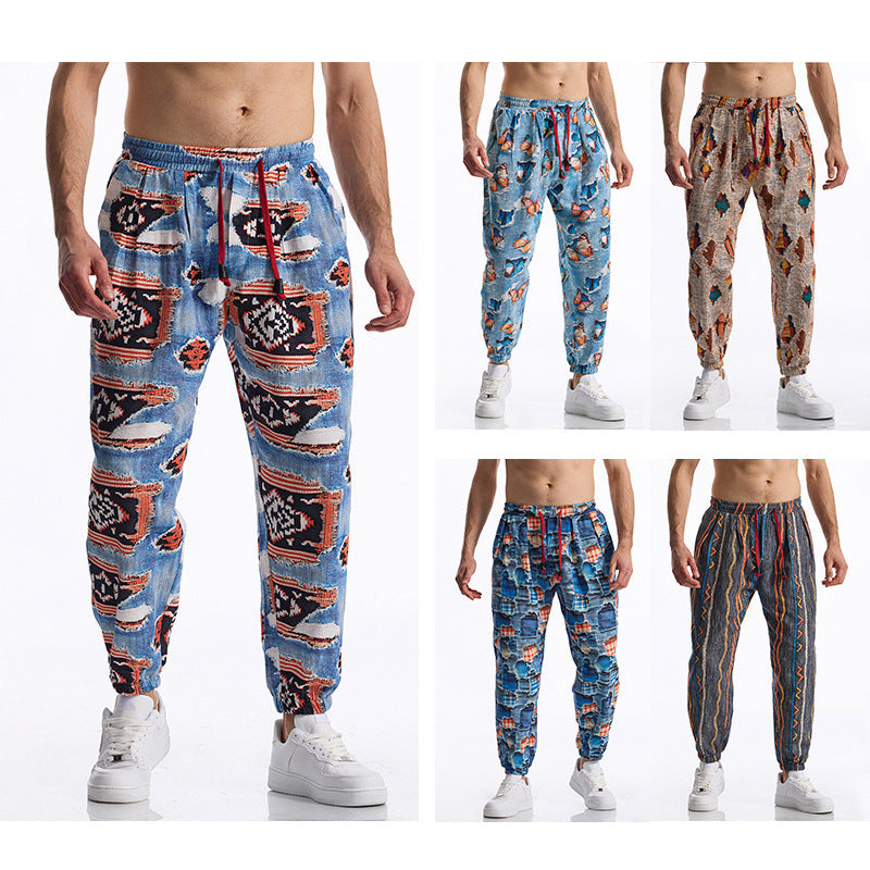 Casual Harem Pants for Men with Colorful Pattern and Elastic Waist Chic and Style
