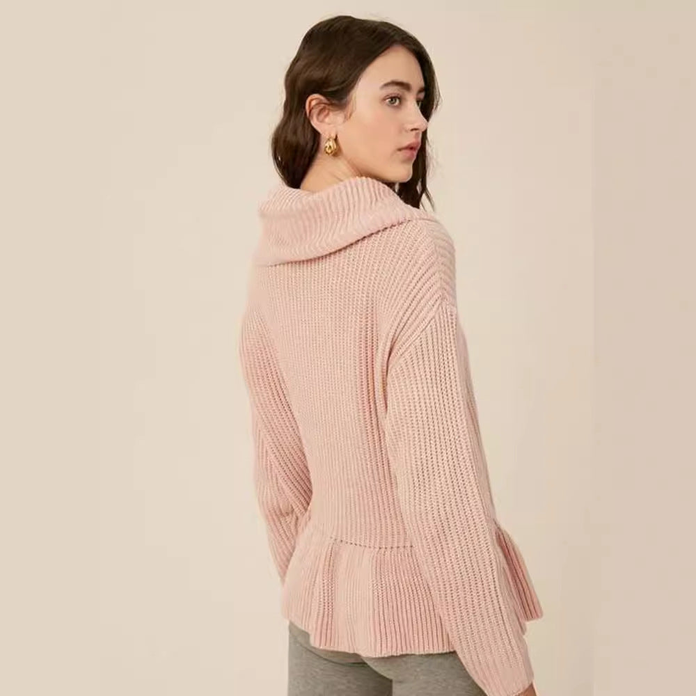 Dames Pull en tricot confortable avec col large et ourlet volumineux Chic und Stil