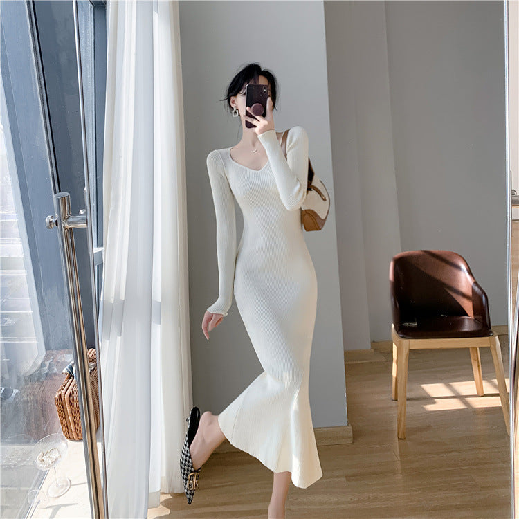 Dames_maximal_Ribbed_Sweater_Midi_Robe_Chic und Stil