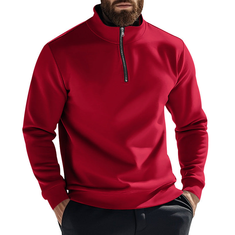 Men's fleece pullover with high collar and half zipper chic and style