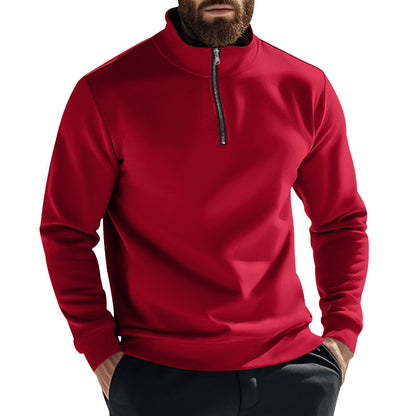Men's fleece pullover with high collar and half zipper chic and style