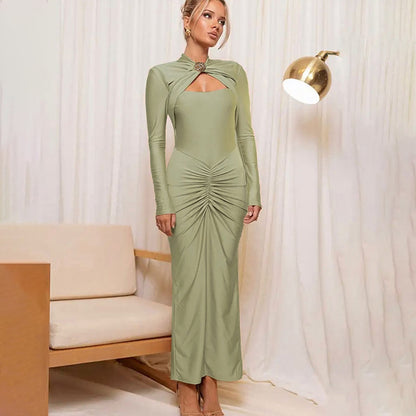 Robe à épaules nues pour dames avec fronces et manches longues Chic und Stil