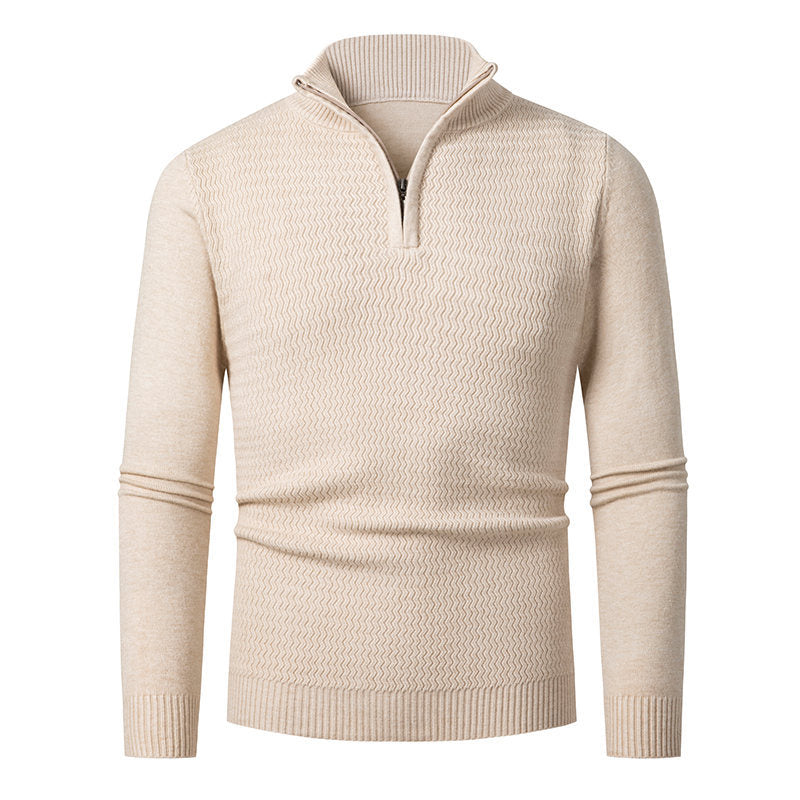 Pull en tricot élégant pour hommes avec zip et design de vagues texturé Chic und Stil