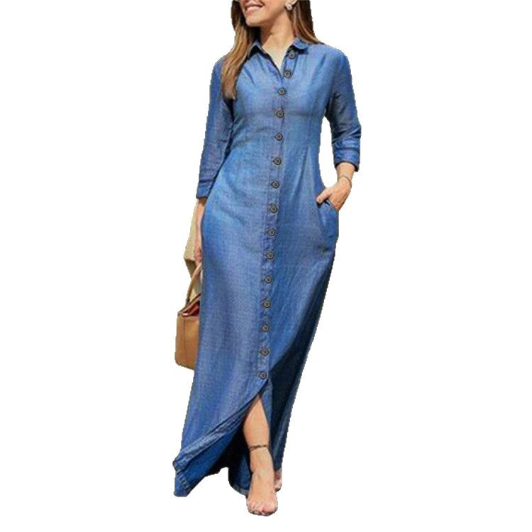 Robe maxi décontractée pour femmes avec fermeture à boutons fonctionnelle et poches latérales pratiques Chic und Stil