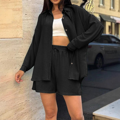 Ensemble d'overshirt décontracté pour femmes avec taille élastique et shorts amples Chic und Stil
