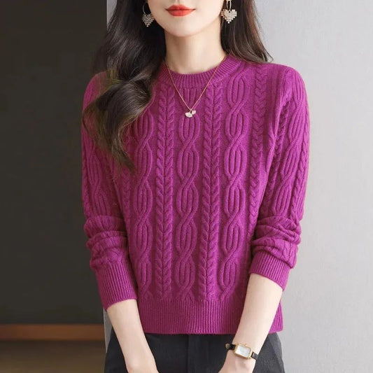 Pull en tricot pour femmes avec motif en relief et col montant Chic und Stil