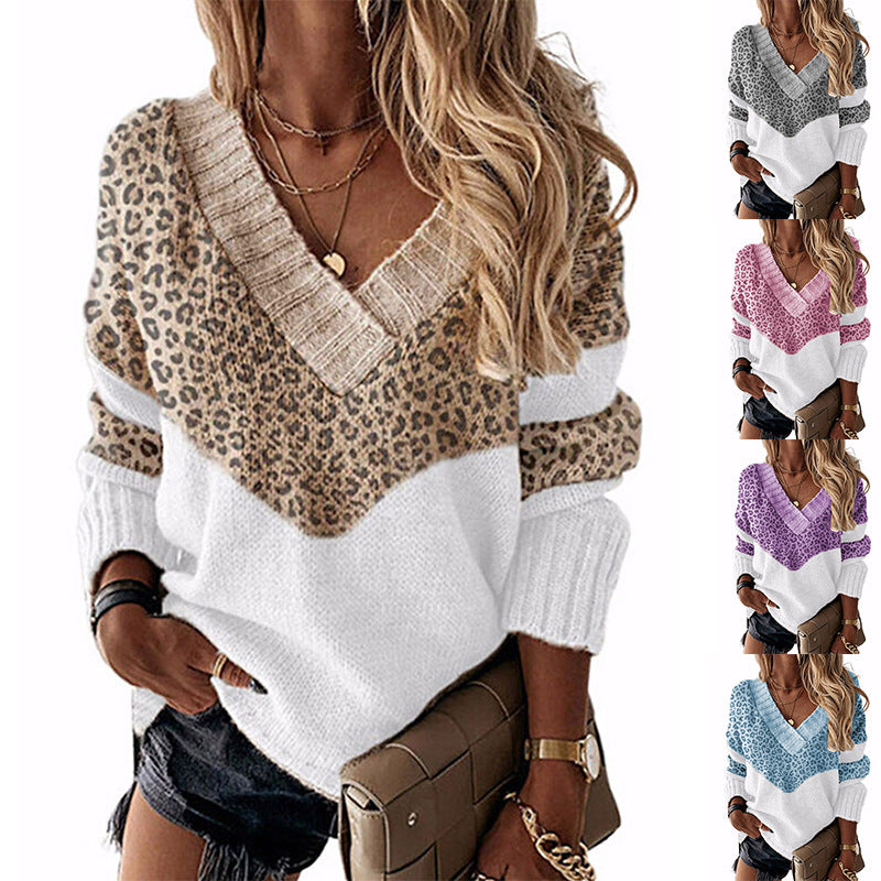 Pull femme à col en V avec motif léopard Chic und Stil
