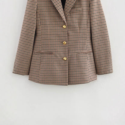Blazer à carreaux pour femmes avec détails de boutons dorés Chic und Stil