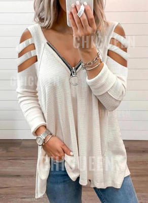 Dames pull en tricot avec des manches à découpes tendance Chic und Stil