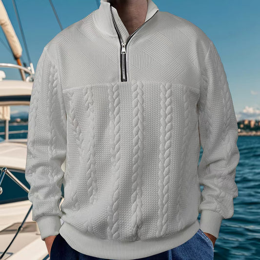 Pull homme en coton texturé avec col montant moderne et fermeture éclair pratique Chic und Stil