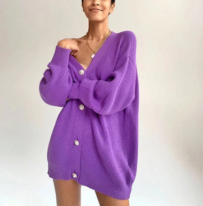 Cardigan en gros tricot pour femmes avec élégants boutons en perles Chic und Stil