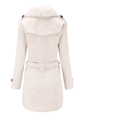 Elegant trench coat for ladies with faux fur collar and waist belt Chic und Stil