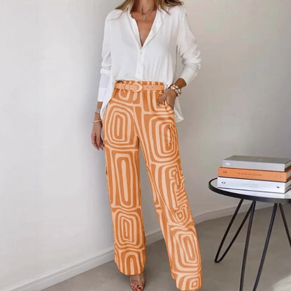 Flared pants for women with a patterned design and high waist Chic and Style
