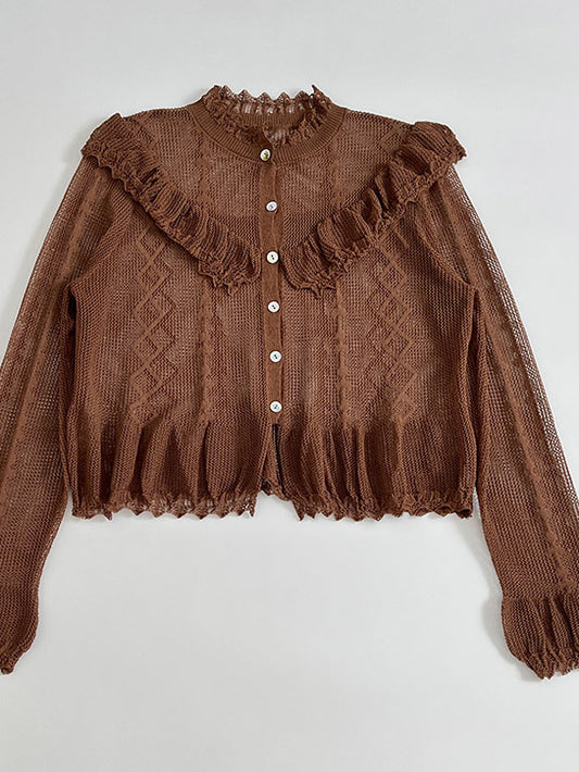 Dames cardigan fin avec détails en volants et patte de boutonnage Chic und Stil