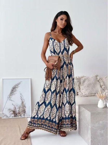 Dames Combinaison Large Coupe Imprimé Bohémien Chic und Stil