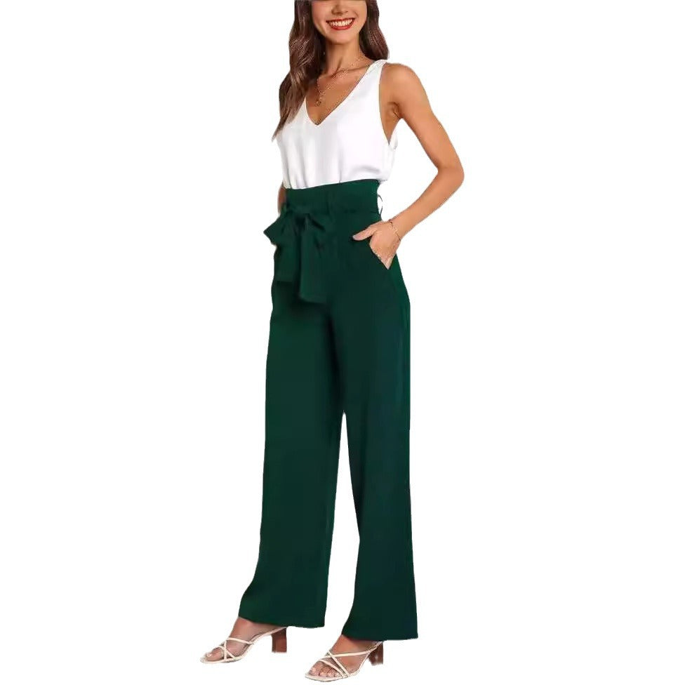 Women Wide Leg Pants with Decorative Tying Belt Chic and Style