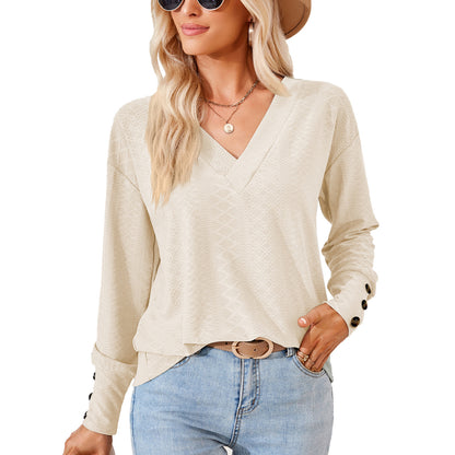 Blouse à manches longues pour femme avec un décolleté en V raffiné et un design structuré Chic und Stil