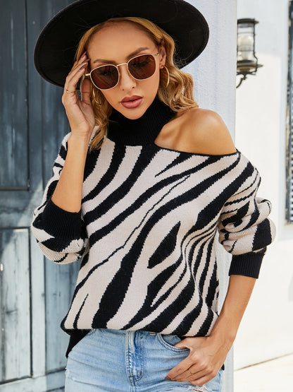 Pull femme à motifs avec décolleté asymétrique et tricot côtelé Chic und Stil