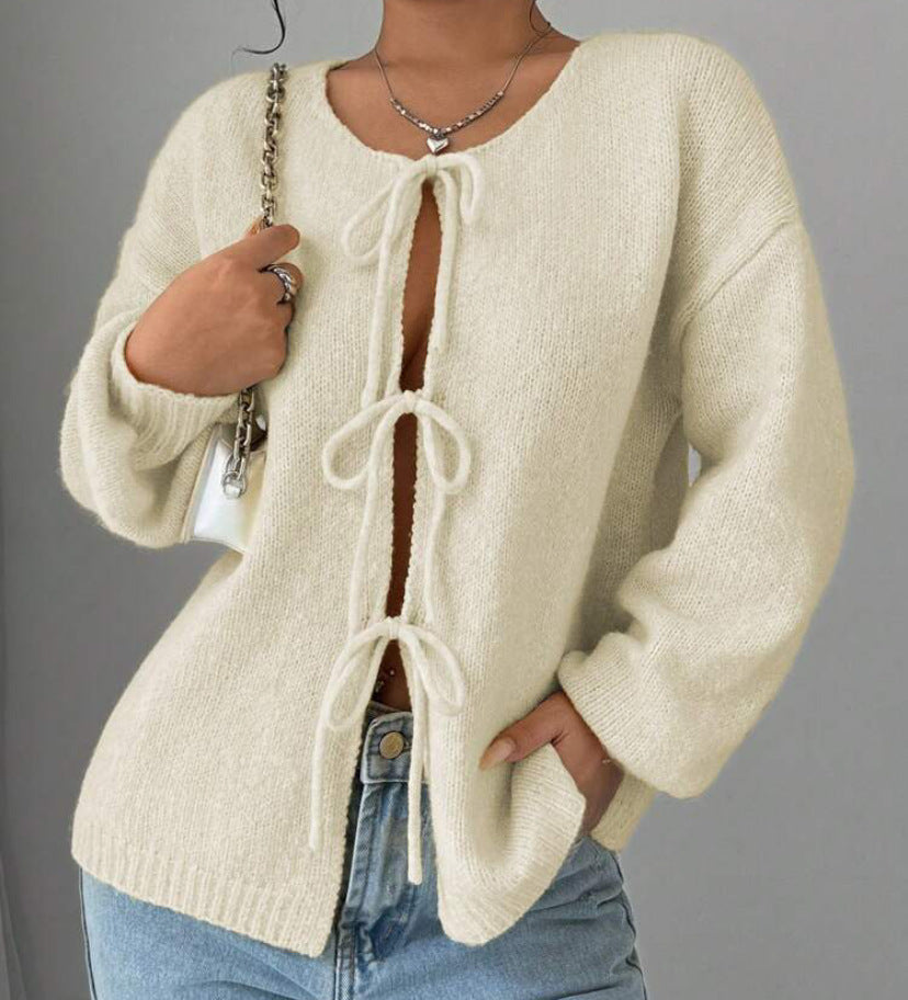 Pull en tricot oversize pour femmes avec détail de lacet décoratif Chic und Stil